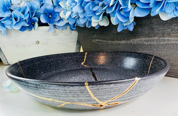 Grey Stone Kintsugi Bowl, Fall Gifts, Handmade Home Decor, Halloween Decor, Minimalist, Personalized Gift, Kintsugi Grey Stoneware Bowl